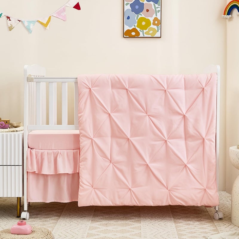 NacoMoco 3-Piece Pink Crib Bedding Set for Girls - Ultra Soft & Skin Friendly Baby Girl Bedding Crib Set Includes Crib Comforter, Sheet & Skirt (Light Pink) - Image 3